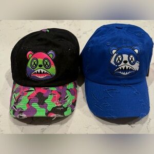 BAWS Bear Set Of 2  Hat Cap  Distressed One Size *One With Tags, One Without*